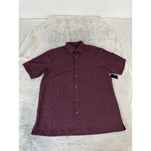 New John Ashford Mens Button Down Short Sleeve Burgundy Medium Shirt Top